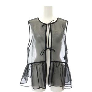 オーガンジー ギャザー ベスト 2WAY プルオーバー シアー シースルー F 黒 ブラック