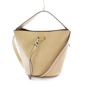 2WAY バケツバッグ ハンドバッグ ショルダーバッグ レザー ベージュ /YM OF