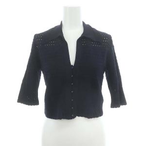 Lace Knitted Top ニット シャツ カーディガン クロップド 五分袖 2 紺 ネイビー MM23PF-KN728