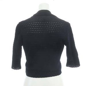 Mame Kurogouchi Lace Knitted Top ニット シャツ カーディガン クロップド 五分袖 2 紺 ネイビー MM23PF-KN728
