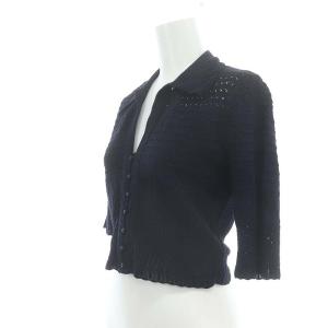 Mame Kurogouchi Lace Knitted Top ニット シャツ カーディガン クロップド 五分袖 2 紺 ネイビー MM23PF-KN728