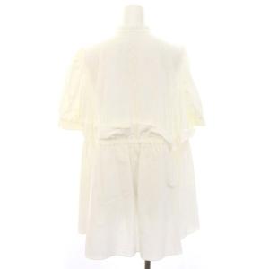 Aveniretoile 24SS ウエストリボンギャザーブラウス チュニック 五分袖 バンドカラー 34 白 ホワイト /MI
