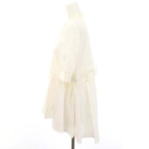 Aveniretoile 24SS ウエストリボンギャザーブラウス チュニック 五分袖 バンドカラー 34 白 ホワイト /MI
