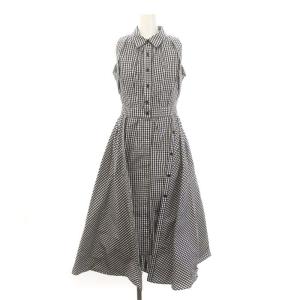 23SS ノースリフィッシュテールシャツワンピース ロング マキシ ノースリーブ チェック 0 黒 ブラック 白 ホワイト