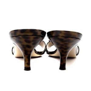 Salvatore Ferragamo GLORY ミュール サンダル ハイヒール ヴァラ レオパード エナメルレザー 5C 22.5cm 茶色