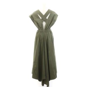 BLAMINK コットン バッククロスギャザードレス ジャンパースカート ワンピース ロング マキシ 38 カーキ /MF