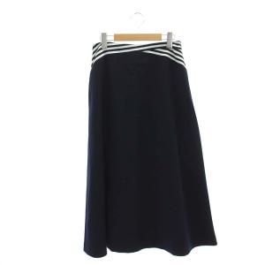 FLARE SKIRT スカート ロング フレア ボーダー 38 M 紺 黒 白
