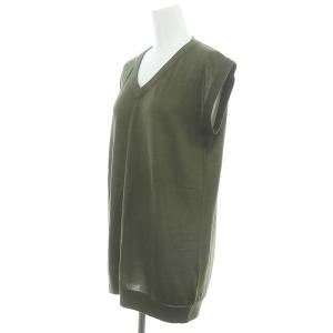 MADISONBLUE DEEP V NECK VEST ニットベスト ノースリーブ ロゴ刺繍 ウール XS カーキ