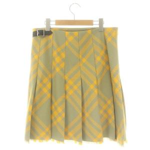 BURBERRY CHECK KILT SKIR UK10 グレー イエロー