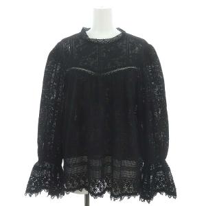 × ハグオーワー HUGOWaR コットンレースブラウス 長袖 シアー プルオーバー 黒 ブラック /DO