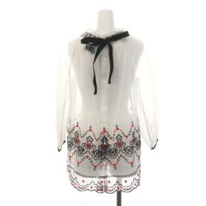 Tao ブラウス シャツ 長袖 チュール シースルー 花柄 刺繍 バックリボン S 白 ホワイト マルチカラー