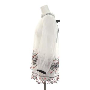 Tao ブラウス シャツ 長袖 チュール シースルー 花柄 刺繍 バックリボン S 白 ホワイト マルチカラー