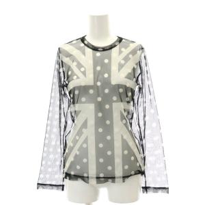 ドット ユニオンジャック メッシュトップス カットソー 長袖 シアー プルオーバー S 黒 白 ブラック ホワイト