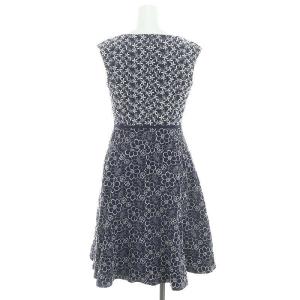 TOCCA フラワー刺繍 総柄 ワンピース ロング ミモレ ノースリーブ 0 S 紺 ネイビー