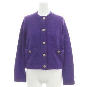 22SS ループヤーンニットカーディガン 長袖 クロップド丈 ウール混 36 紫 パープル
