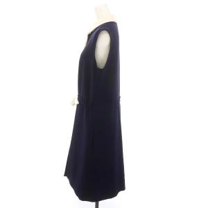 ADEAM ウォッシャブル フロントタイ ワンピース 膝丈 ノースリーブ ドロスト 前開き 4 紺 アイボリー 白