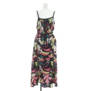 24SS キカバードプリントワンピース キャミワンピ ロング 総柄 36 黒 マルチカラー