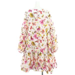 Merlette 花柄 サイドギャザー ワンピース S 白 ピンク