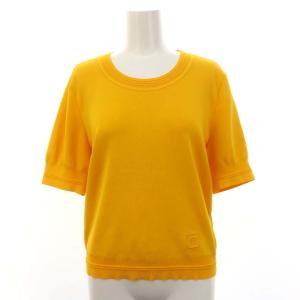 Knit Top Austin 半袖ニット カットソー Uネック ロゴ 42 L オレンジ /AT OS