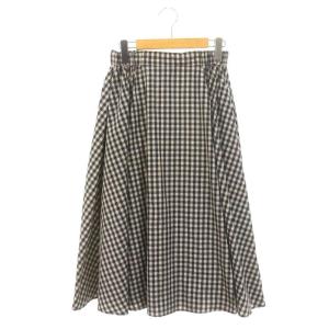 ディオーネ チェックスカート ギャザー イージー ミモレ ロング 40 M グレー 紺 ネイビー /AT