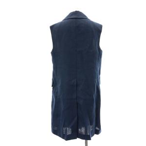 S Max Mara リネンジレベスト テーラード ロング スリット 前開き 40 L 紺 ネイビー /AT OS