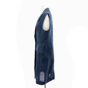 S Max Mara リネンジレベスト テーラード ロング スリット 前開き 40 L 紺 ネイビー /AT OS