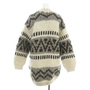 FREAK'S STORE ペルーカウチンニット カーディガン 長袖 チュニック丈 ウール F アイボリー 茶 ブラウン