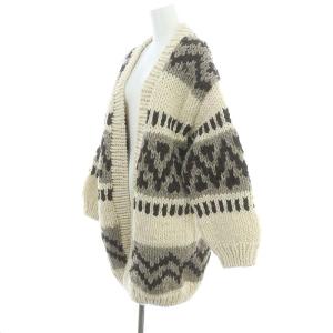 FREAK'S STORE ペルーカウチンニット カーディガン 長袖 チュニック丈 ウール F アイボリー 茶 ブラウン