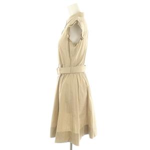 BURBERRY BLUE LABEL チェックフリルシャツワンピース 膝丈 半袖 ベルト付き 36 ベージュ