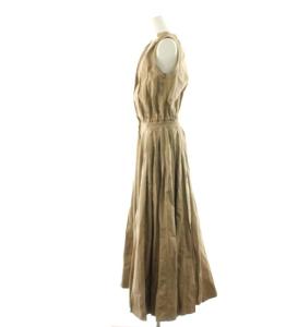 CASA FLINE ブラウジングノースリーブシャツワンピース  ロング丈 マキシ丈 Vネック コットン ベージュ