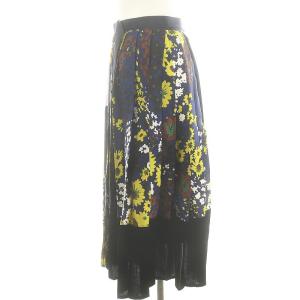 sacai フラワープリント ベロア切替 プリーツスカート 1 紺 茶 18-03956