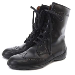 TOD'S ウィングチップ ドライビング ショートブーツ レザー 37 23.5cm 黒 ブラック