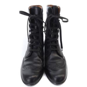 TOD'S ウィングチップ ドライビング ショートブーツ レザー 37 23.5cm 黒 ブラック