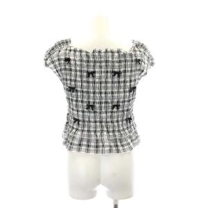 SNIDEL 24SS リボンシャーリングTOPS トップス カットソー チェック フレンチスリーブ F 白 黒 ホワイト