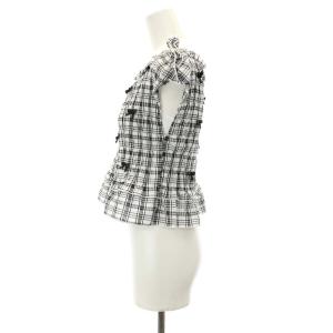 SNIDEL 24SS リボンシャーリングTOPS トップス カットソー チェック フレンチスリーブ F 白 黒 ホワイト