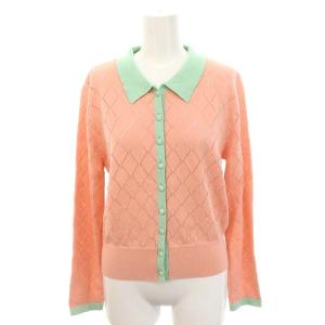24SS プレイドパターンポロ カーディガン ニット 長袖 36 ピンク /HK OS
