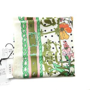 ANAYI タグ付き スカーフ 総柄 絹 シルク 緑 グリーン マルチカラー 102115-18-060-80-010