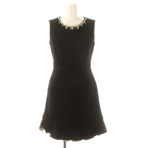 クチュール COUTURE ビジュー装飾ノースリーブウールワンピース 膝丈 34 黒 ブラック /HK