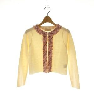 ニットカーディガン 長袖 クロップド丈 ウール 7 アイボリー ピンク /MI OS