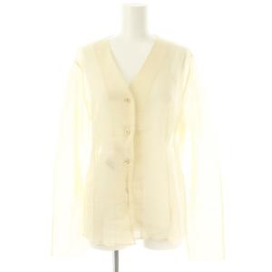 24SS SHEER COTTON VN ブラウス 長袖 Vネック シアー ライトベージュ /DO OS
