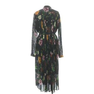 Ameri VINTAGE カラーフラワードレス ワンピース ロング 長袖 レース シアースリーブ 黒 ブラック マルチカラー