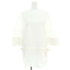 コットン バックオープン ウエストギャザー ハーフスリーブ チュニック 七分袖 36 白 ホワイト /MI