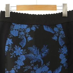STELLA McCARTNEY エンブロイダリーバックジップタイト スカート 花柄 切替 膝下 ミモレ丈 40 M 黒 ブラック