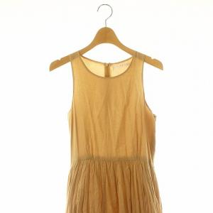 MARIHA 夏のレディのドレス ノースリーブ ギャザー ワンピース ロング ベージュ