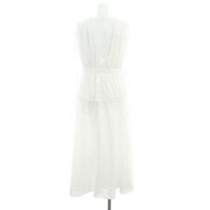 CELFORD 24SS リボンノースリーブワンピース ロング ストライプ 38 白 ホワイト