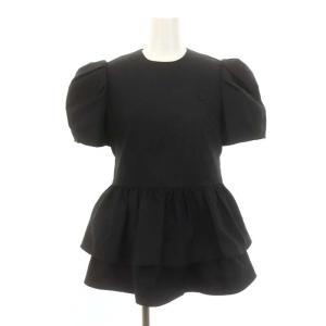 ジャガードペプラムトップス ブラウス 半袖 36 黒 ブラック