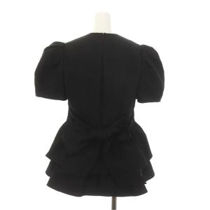 BORDERS at BALCONY ジャガードペプラムトップス ブラウス 半袖 36 黒 ブラック