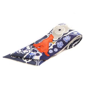 ツイリー BINGATA 刺繍入り スカーフ 総柄 紺 ネイビー