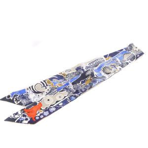HERMES ツイリー BINGATA 刺繍入り スカーフ ネイビー