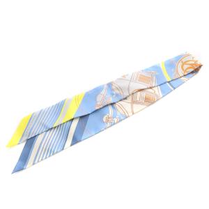 HERMES ツイリー EX LIBRIS シルク スカーフ 総柄 水色 ブルー